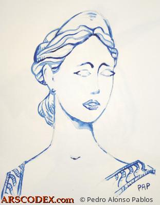 Bust of a woman, preparatory watercolor for the mini-series Ovid's Metamorphoses