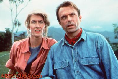 Sam Neill and Laura Dern in a Jurassic Park (1993) still