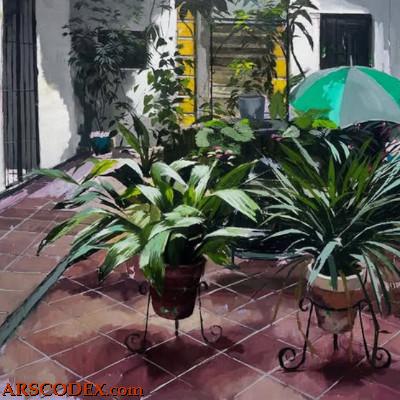 Andalusian patio by painter Juan Galán